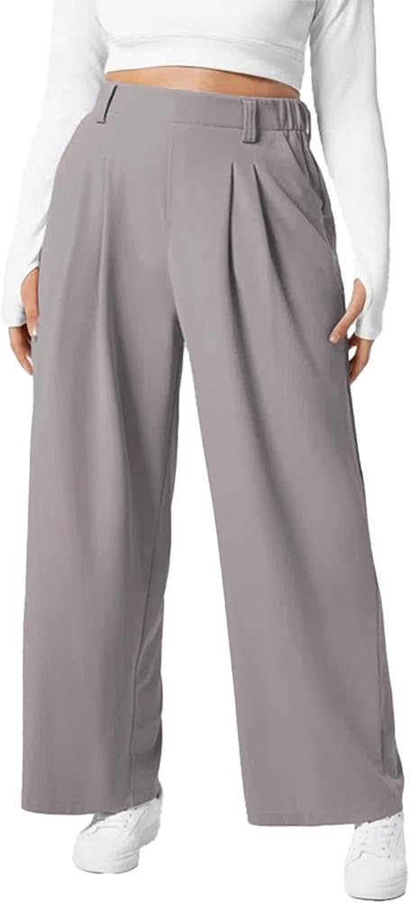 Eytino Womens Plus Size Wide Leg Dress Pants Elastic High Waisted Casual Waffle Palazzo Pants Tro... | Amazon (US)