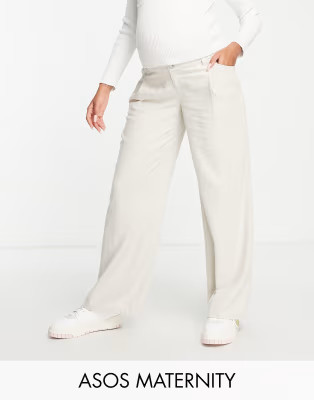 ASOS DESIGN Maternity wide leg linen pants in oatmeal | ASOS (Global)