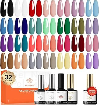 modelones 32 PCS Gel Nail Polish Set, 28 Colors Gel Polish with No Wipe Base Coat, Glitter & Glos... | Amazon (US)