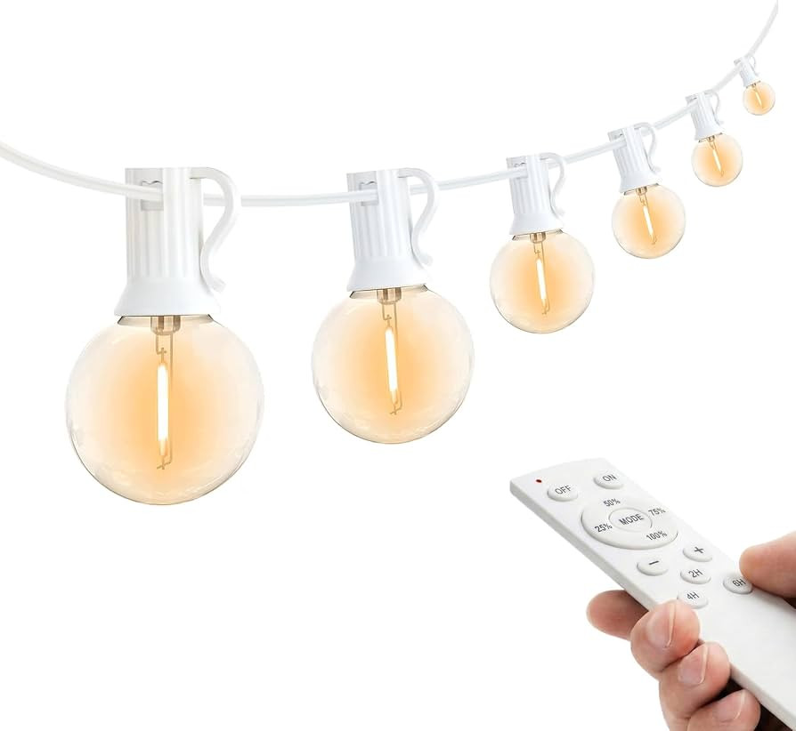 G40 String Lights for Outside 100FT with 100+4 Bulbs 2200K Warm White, Remote & Dimmer, Bistro Li... | Amazon (US)