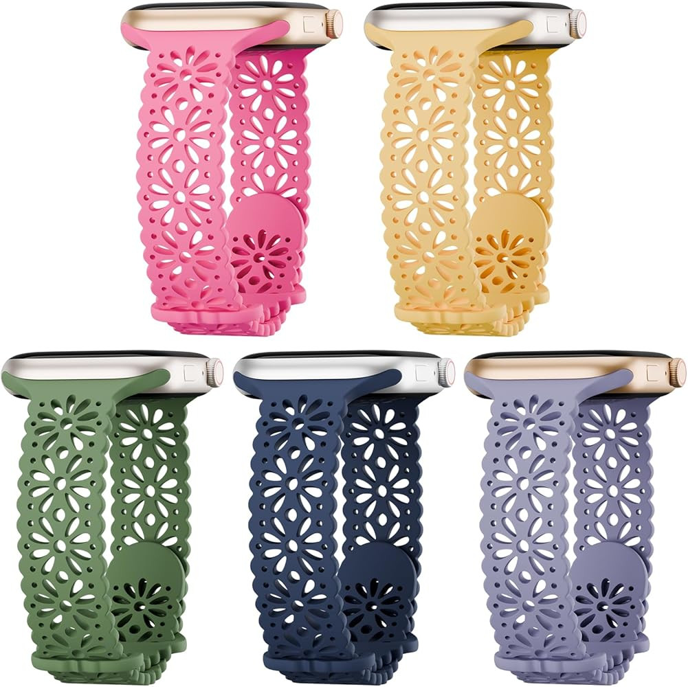 5 Pack Slim Lace Silicone Compatible for Apple Watch Band 38mm 40mm 41mm 42mm 44mm 45mm 46mm 49mm... | Amazon (US)