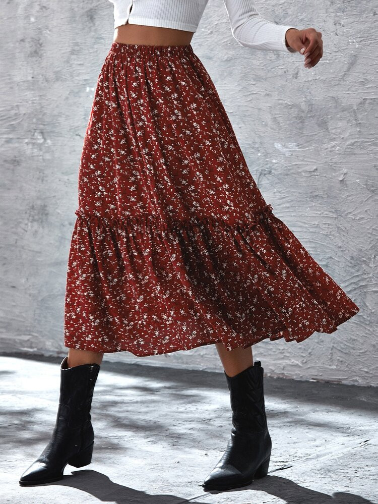 Ditsy Floral Frill A-line Skirt | SHEIN