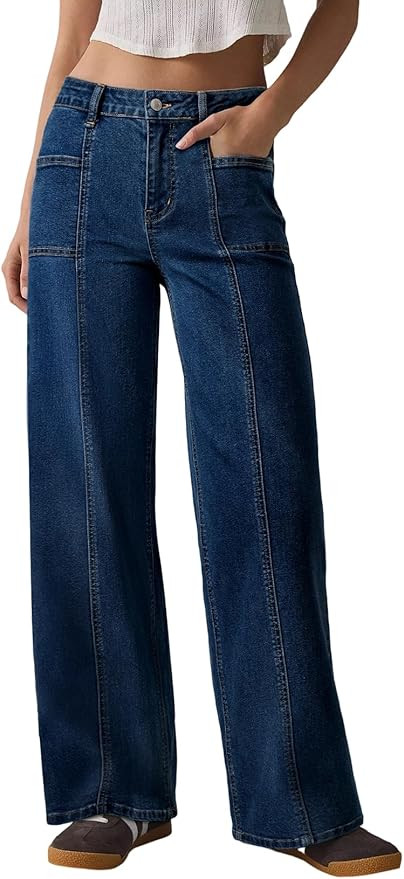 Sidefeel Womens Wide Leg Jeans High Waisted Stretchy Straight Leg Baggy Denim Pants | Amazon (US)