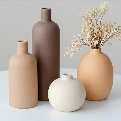 XINGHANZHENXUAN Modern Ceramic Vase Set (4 Piece) - Neutral Colors, Decorative Vases for Home Shelf Decor, Collection: Coffee Mix Set 4 | Target