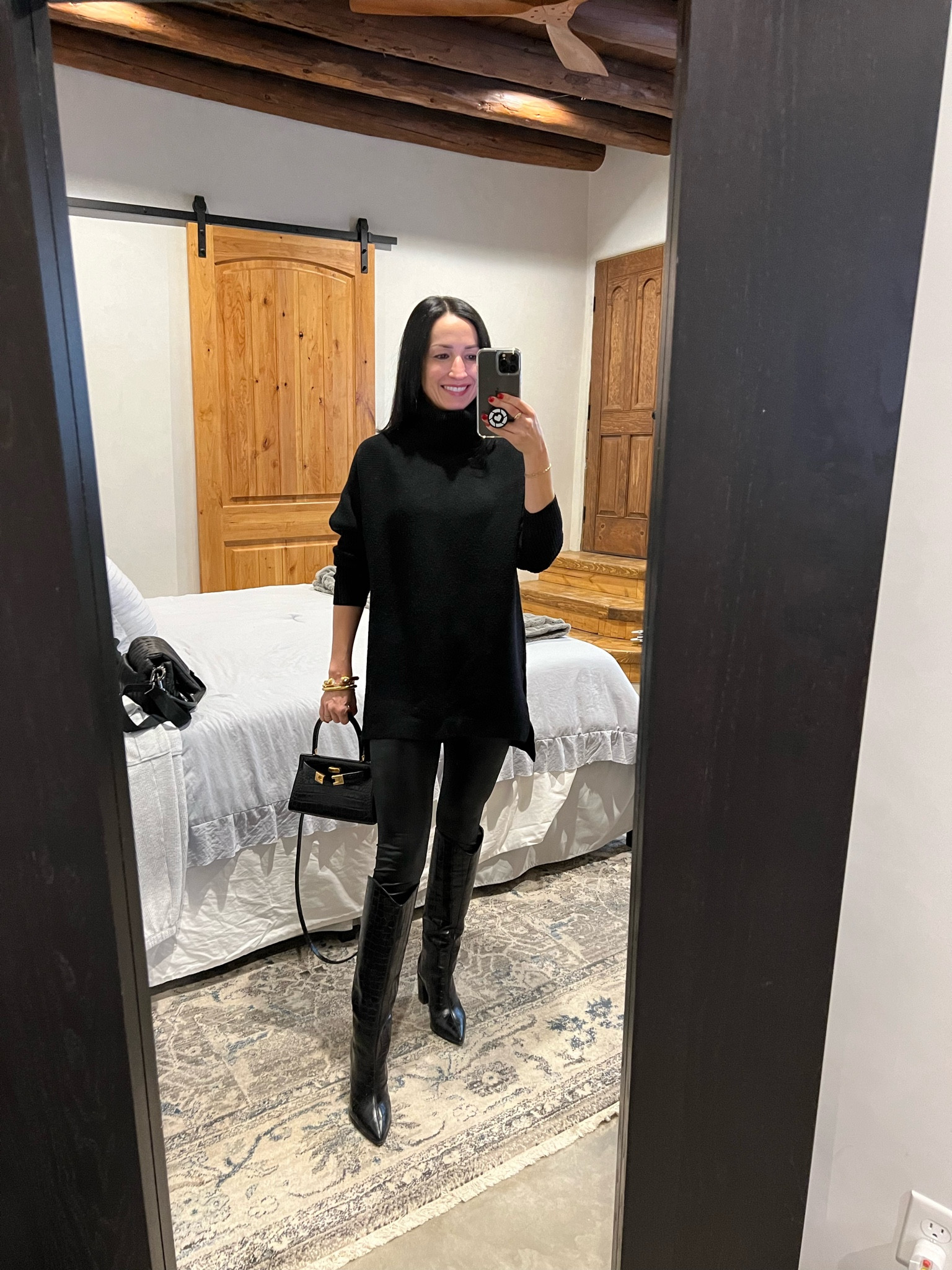 Wearing The best tunic sweater (under $50) and liquid leggings under $20 to dinner in taos tonight🖤 #amazonfinds #target 

#LTKover40 #LTKtravel #LTKfindsunder50