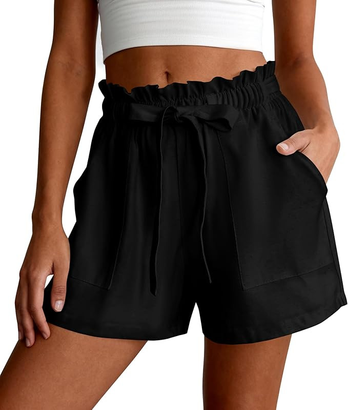 PRETTYGARDEN Summer Shorts for Women Casual Ruffle Drawstring High Waist Wide Leg Comfy Lounge Sh... | Amazon (US)