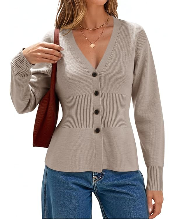 Cicy Bell Womens V Neck Cardigan Sweaters Long Sleeve Cinched Waist Knit Tops Dressy Casual Butto... | Amazon (US)