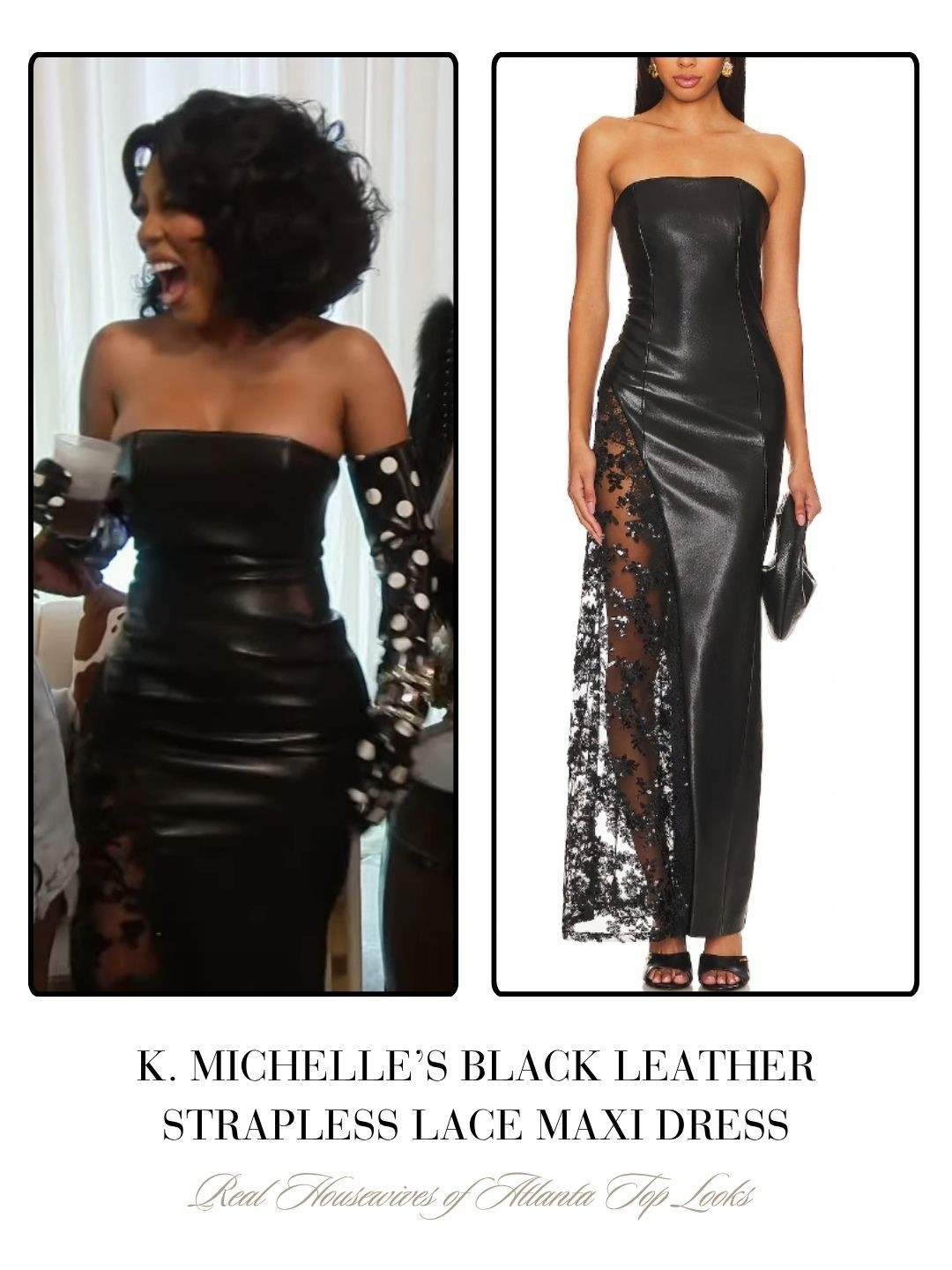 K. Michelle’s Black Leather Strapless Lace Maxi Dress