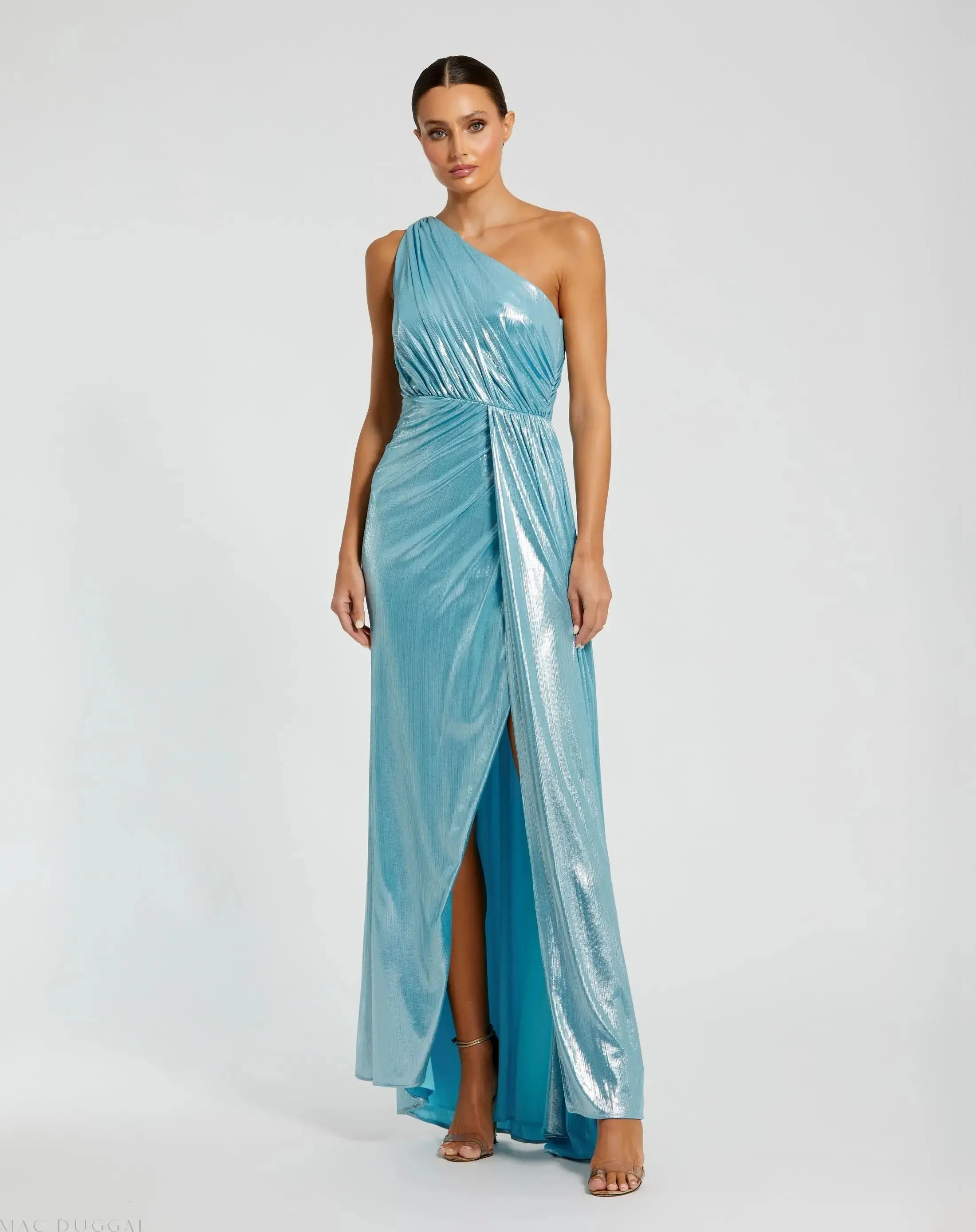 Blue One Shoulder Draped Gown | Mac Duggal | Mac Duggal