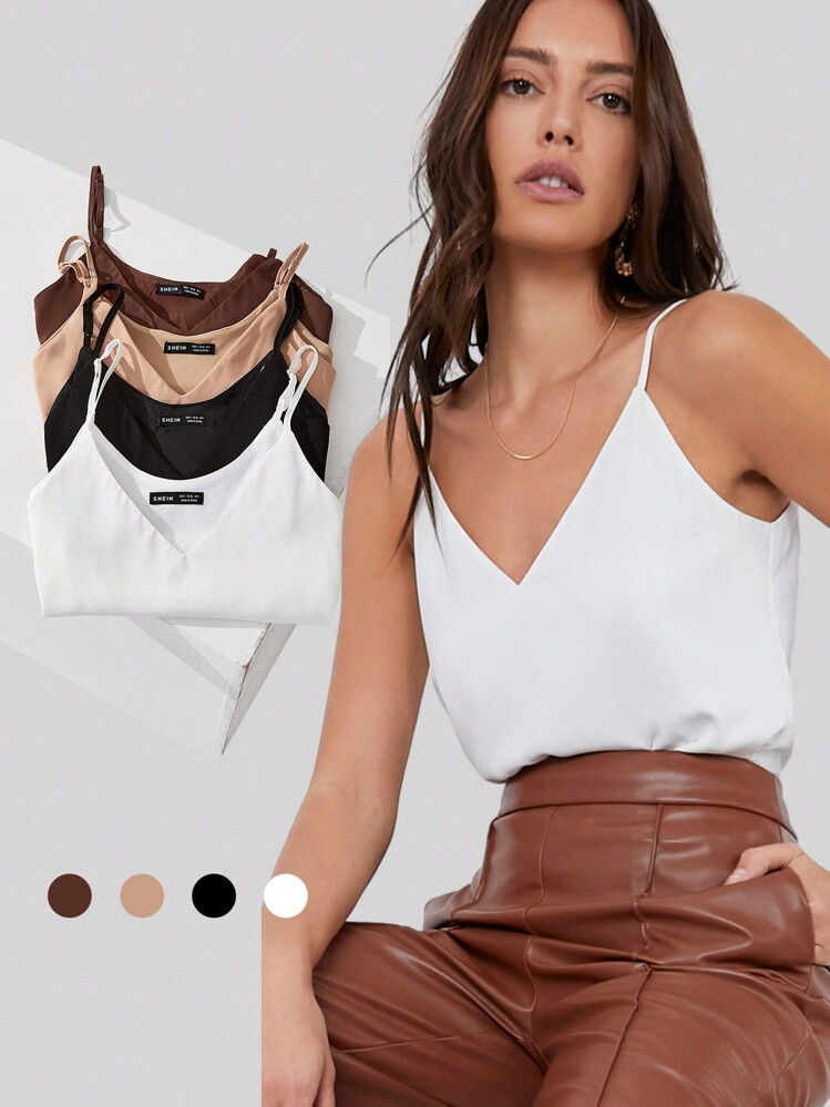 SHEIN BIZwear Summer Casual & Versatile White V-Neck Camisole Top For Commute | SHEIN