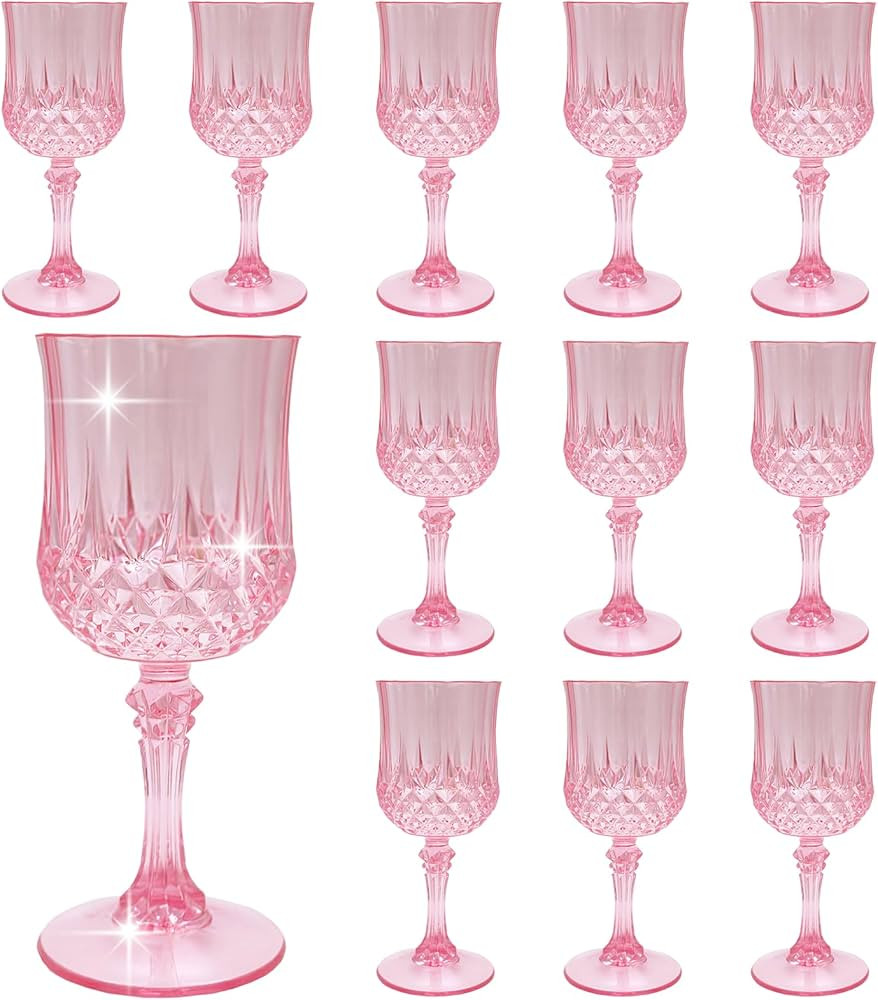 Pink Plastic Wine Glasses，Pink Plastic Goblets for Parties，Pink Drinking Glasses for Wedding ... | Amazon (US)