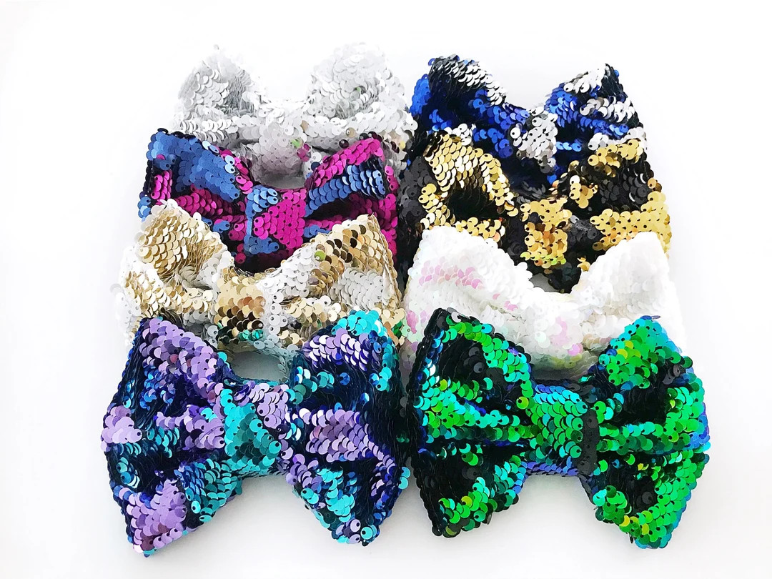 Sequin Hair Bows Big Bow Hair Clip Headband Mermaid Bow Baby Girl Headband Reversible Toddler Bow... | Etsy (US)