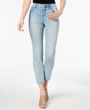 Style & Co Petite Pearl Embellished Skinny Ankle Jeans, Created for Macy's | Macys (US)