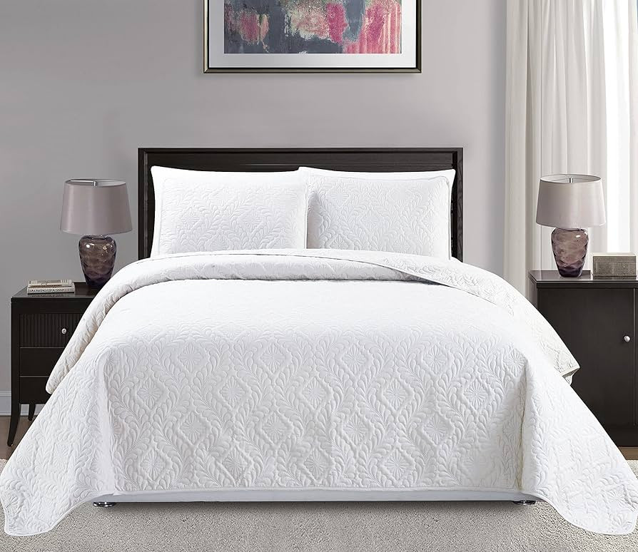 Mk Collection King/California King Over Size 118"x106" 3pc Diamond Bedspread Bed-Cover Embossed S... | Amazon (US)