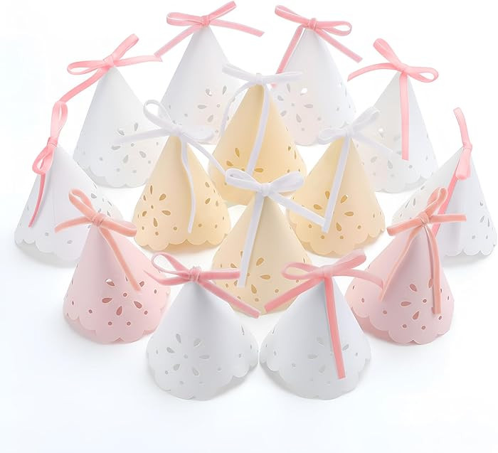 Weysat 24 Pcs Lace Pastel Party Hats Pastel Birthday Party Hats with Lace Design and Velvet Bows ... | Amazon (US)