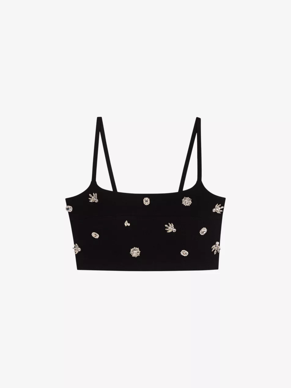 Diamanté-embellished square-neck stretch-woven cropped top | Selfridges