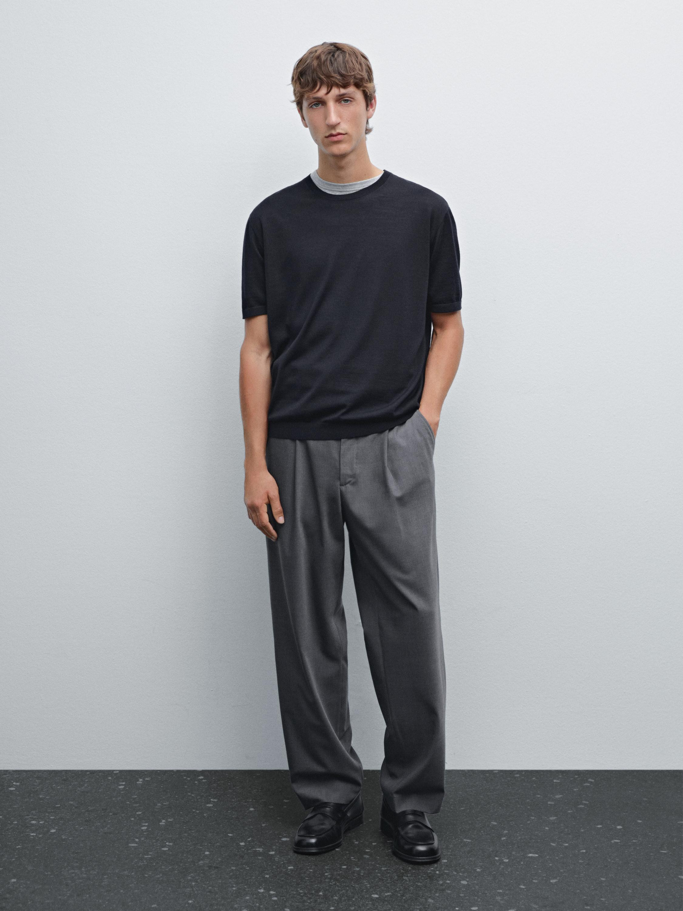 Short sleeve knit wool blend T-shirt | Massimo Dutti UK