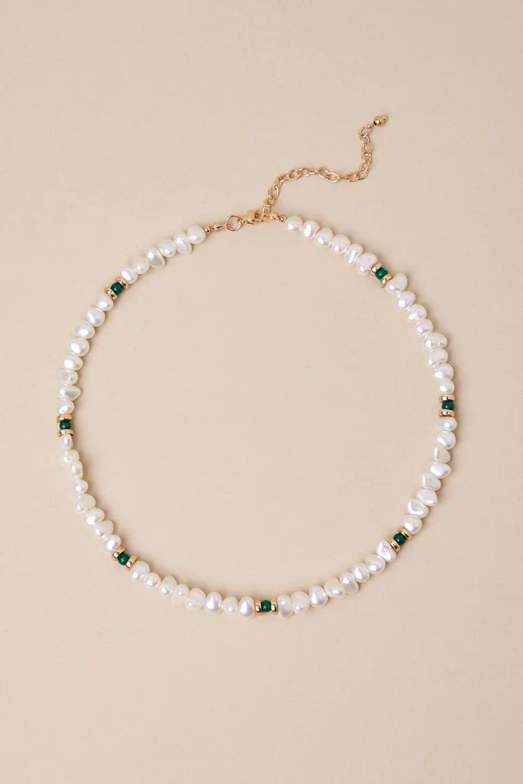 Radiant Trend White and Green Pearl Necklace | Lulus