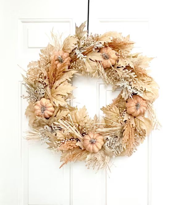 Fall Pumpkin Wreath Pampas Wreath Neutral Boho Wreath Fall - Etsy | Etsy (US)