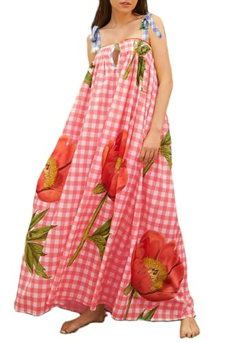 Women Summer Boho Tie Shoulder Dress Y2k Floral Smocked Flowy Long Dress Ruffle Tiered Beach Voca... | Amazon (US)