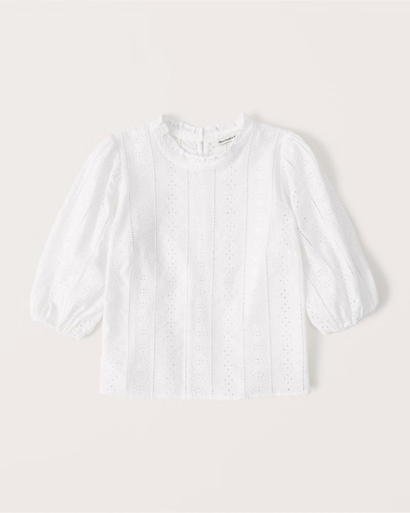Short-Sleeve Cutwork Blouse | Abercrombie & Fitch (US)
