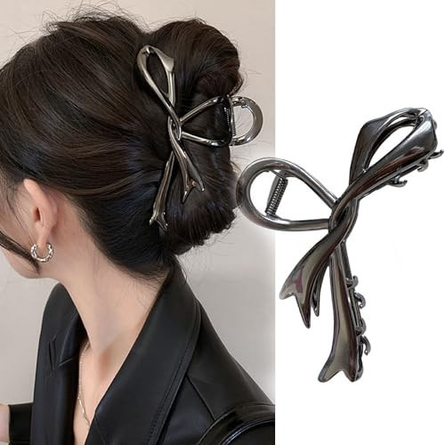 Black Ribbon Bow Metal Hair Clips Claw, 1Pcs 4.52Inch Hair Claw Clips for Thin Thick Hair Accessories Alloy Elegant Non-Slip Strong Hold Grip Hair Jaw Clip(Black Ribbon) | Amazon (US)