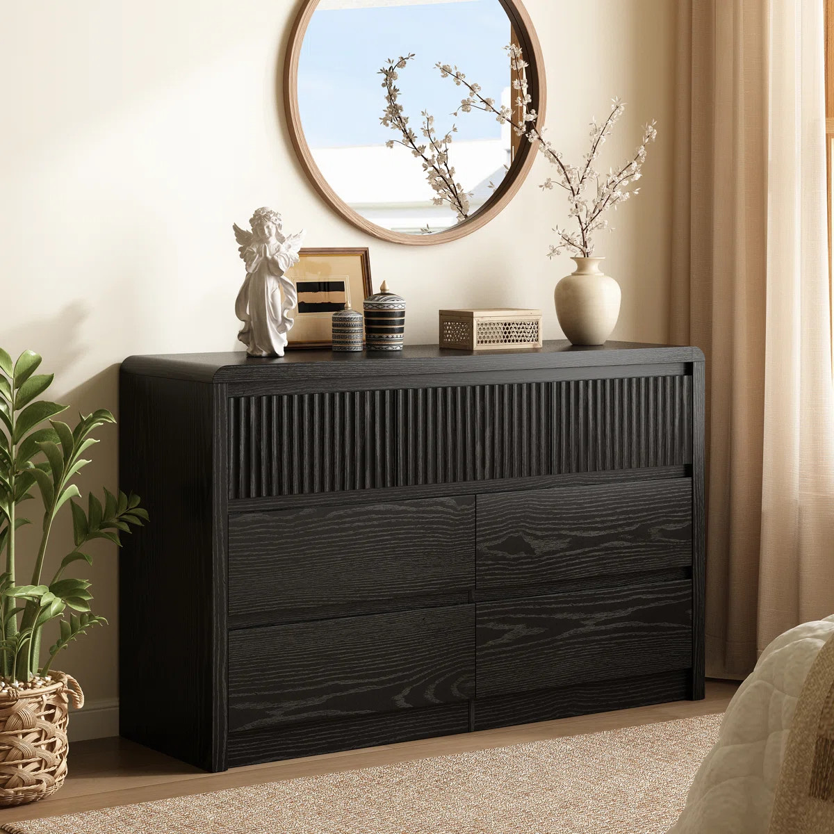 Modern 7 Drawer Dresser For Bedroom,Bedroom Dresser with Fluted Panel,Black Storage Cabinet | Wayfair North America