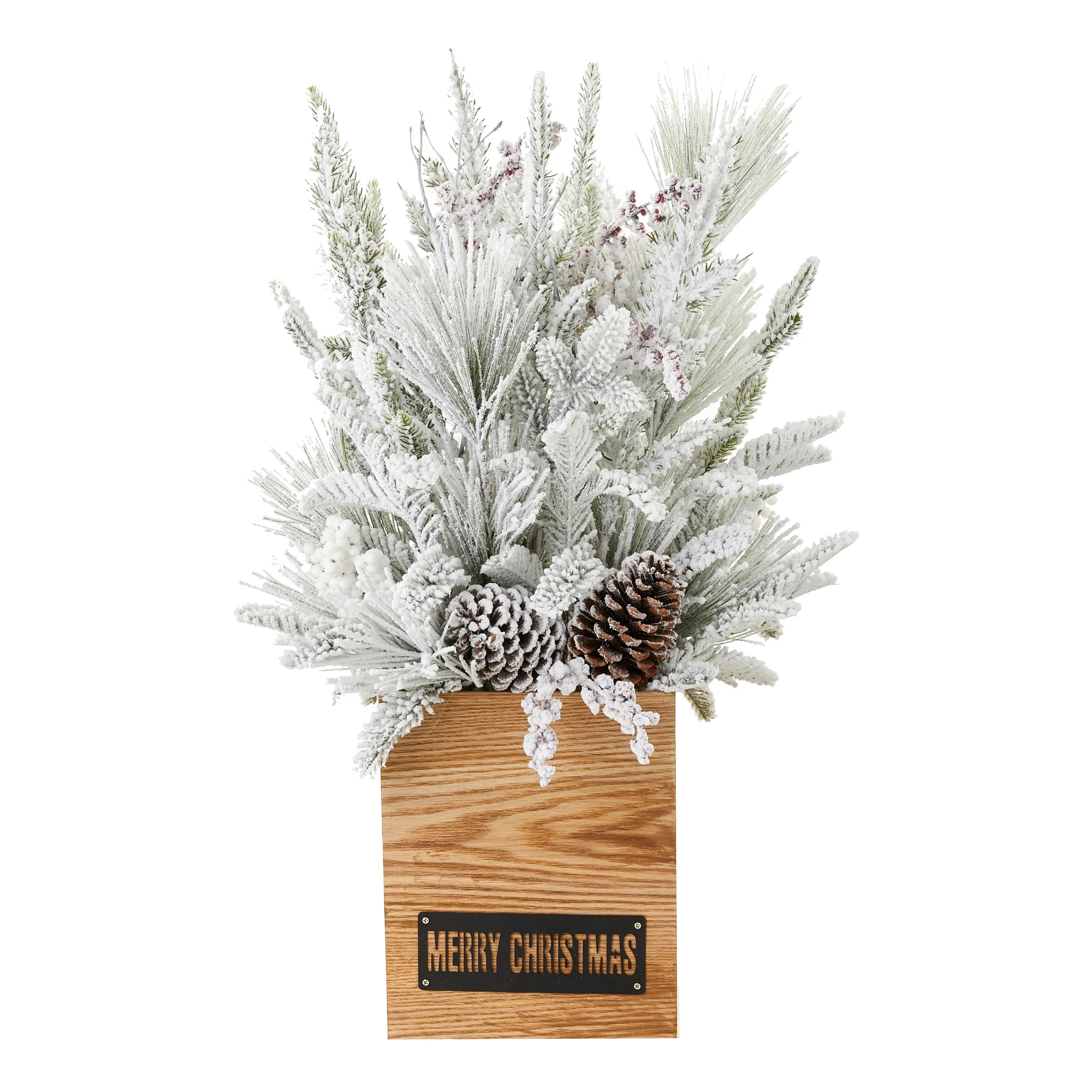 Holiday Time Flocked Artificial Greenery Porch Arrangement in Wood Box, 30" - Walmart.com | Walmart (US)