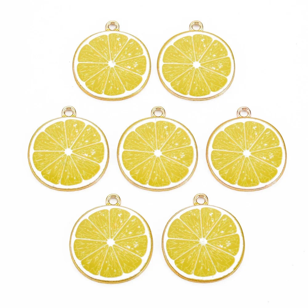 10pcs Light golden Alloy Enamel Pendants Cadmium Free & Nickel Free & Lead Free Lemon Slice Yello... | Walmart (US)