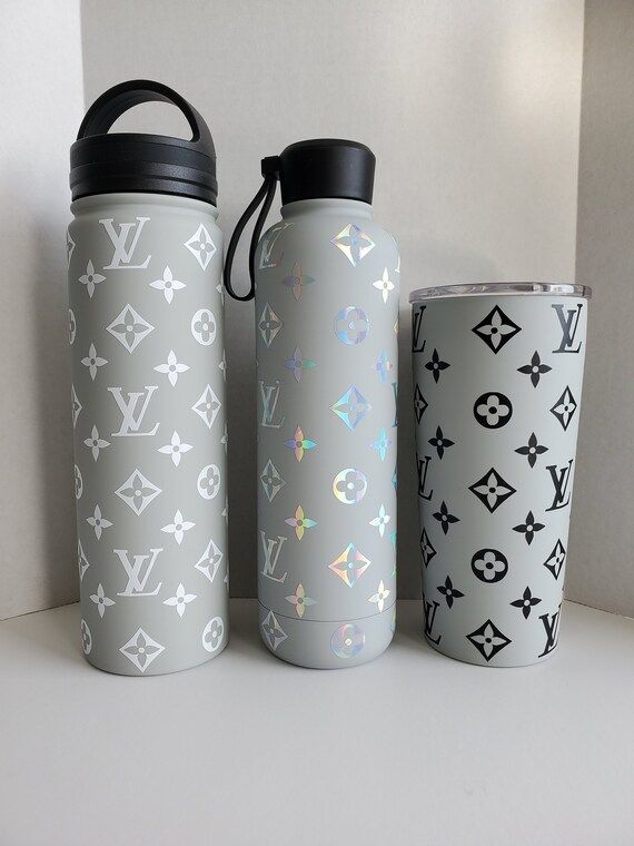LV Inspired Matte Gray Stainless Steel Water Bottle | Insulated Reusable Water Bottle | Stainless... | Etsy (US)