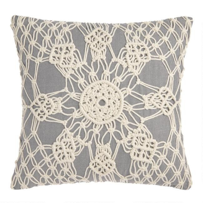 Chambray and Macrame Indoor Outdoor Throw Pillow | World Market