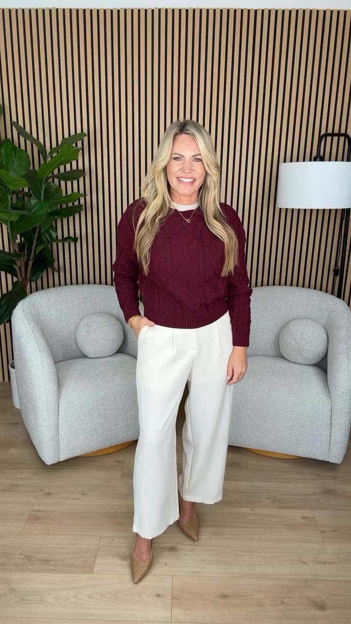 A pop of red makes a simple sweater outfit so much more fun for fall. The cable knit texture gives this one that classic cozy feel without being too heavy.

red cable knit sweater, red sweater outfit, fall sweater, cable knit outfit, fall workwear, office outfit, sweater weather, fall fashion, classic sweater, women over 40 style, audriedollins

#LTKSeasonal #LTKOver40 #LTKootd