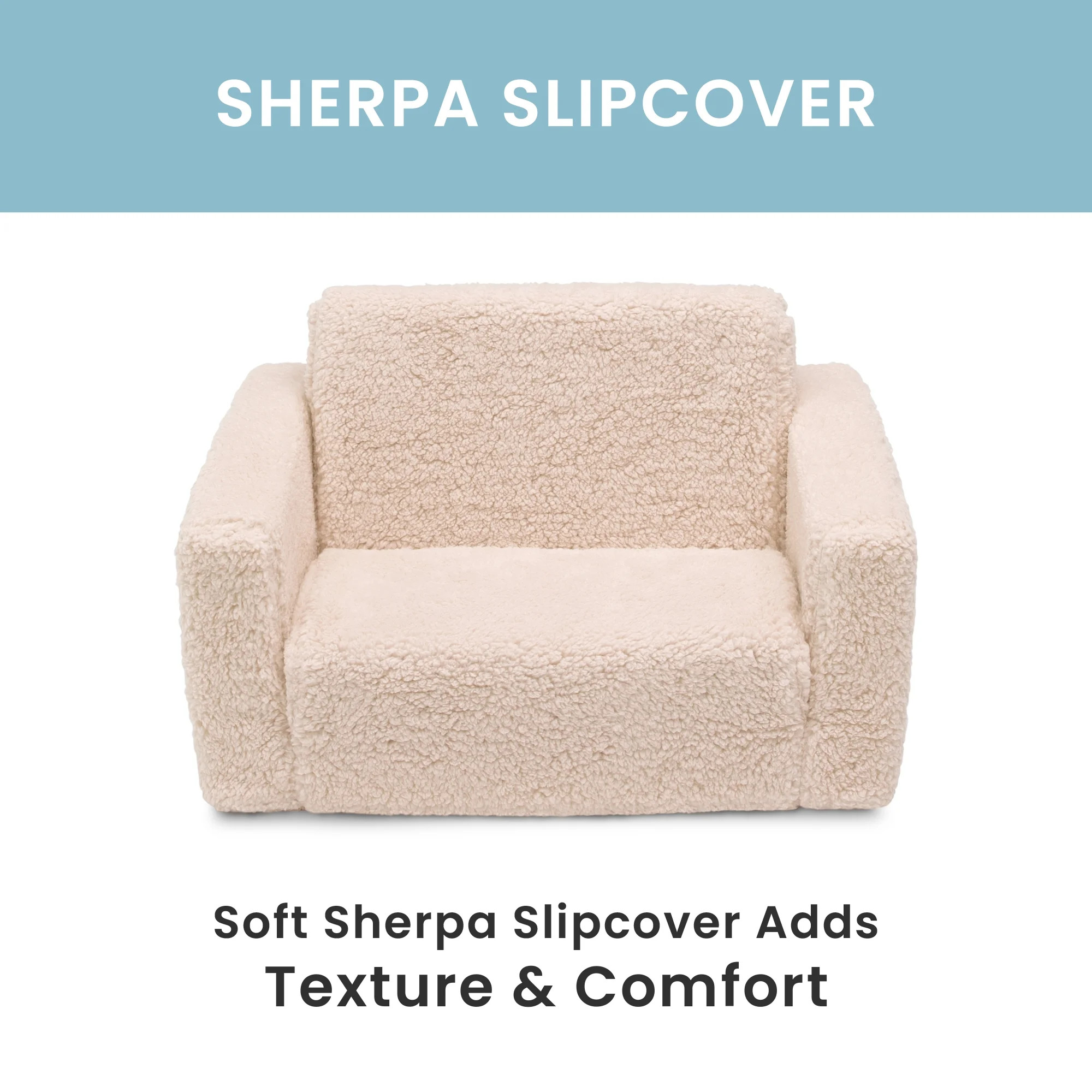 Delta Children Cozee Flip-Out Sherpa 2-in-1 Convertible Chair to Lounger for Kids, Cream | Walmart (US)