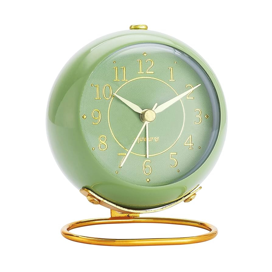 Metal Desk Clock, Retro Bedroom Table Vintage Analog Alarm Clock, Silent Non-Ticking Gold Clock, ... | Amazon (US)