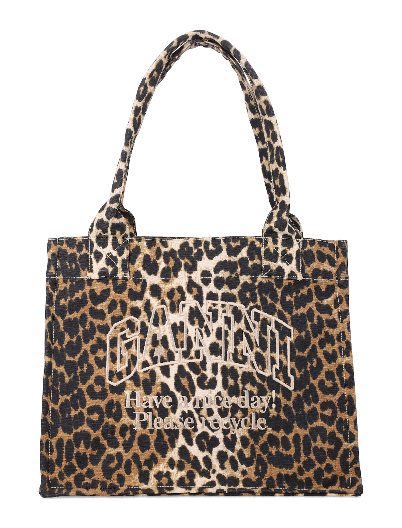 Ganni Leopard Large Canvas Tote | Italist.com US
