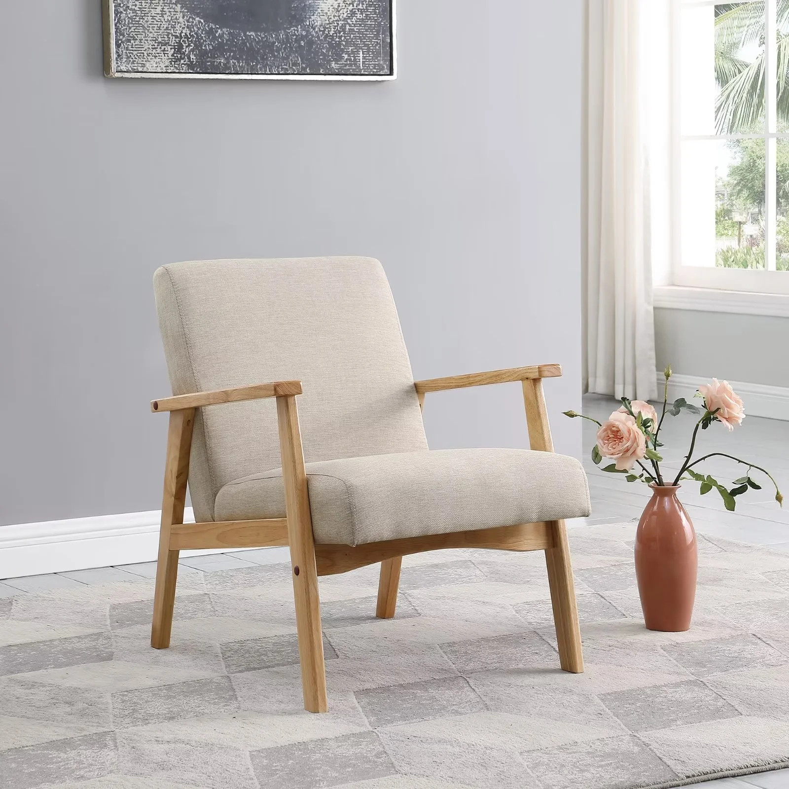 Morden Fort Linen Fabric Upholstered Accent Lounge Chair for Living Room Armchair Beige | Walmart (US)
