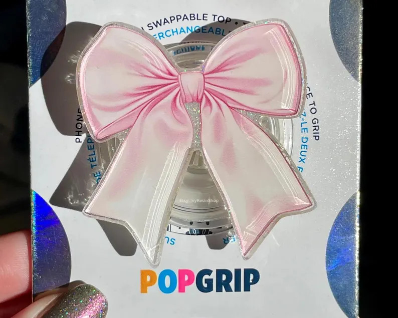 Pink Bow Handmade Girlie Resin Acrylic Kindle Grip | Coquette Kindle Grip | Romance Book Phone Gr... | Etsy (US)