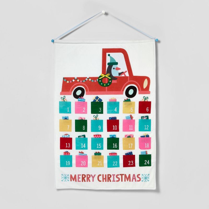 40" Oversized Fabric Penguin in Truck Hanging Christmas Advent Calendar White - Wondershop™ | Target