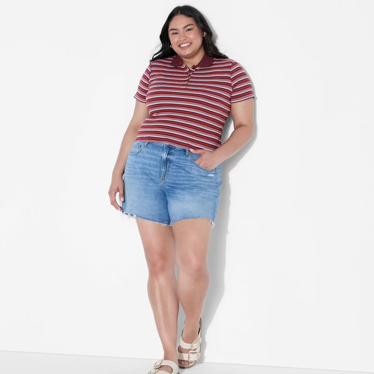 Women's Short Sleeve Polo Shirt - Wild Fable™ Burgundy Multi-Stripe XXL | Target