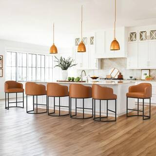 LUE BONA Crystal Yellow-brown 26in.Counter Height Fabric Upholstered Bar Stool Kitchen Island Sto... | The Home Depot