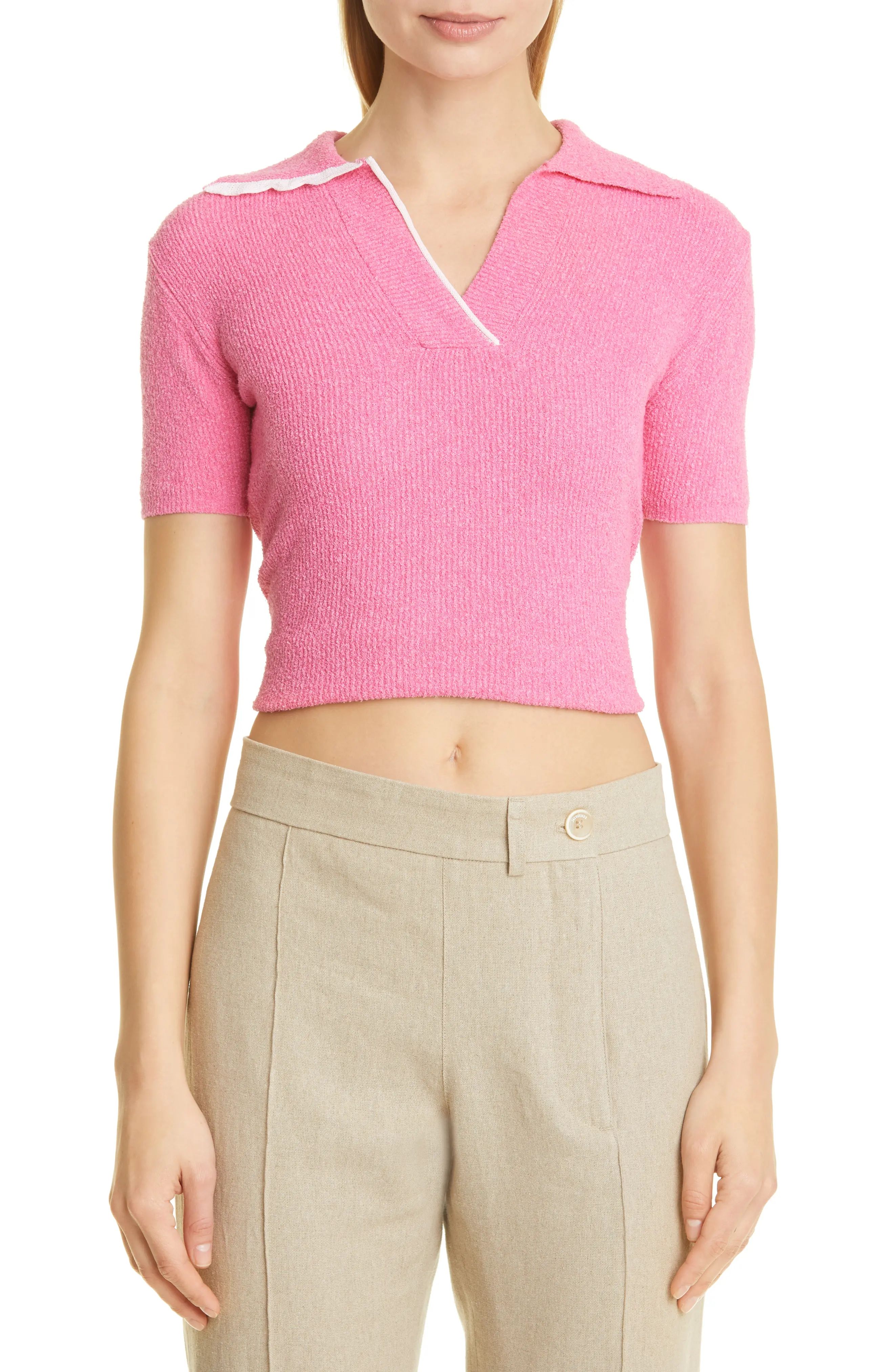 Jacquemus Women's Le Polo Bagnu Open Back Terry Crop Polo in Pink at Nordstrom, Size 4 Us | Nordstrom