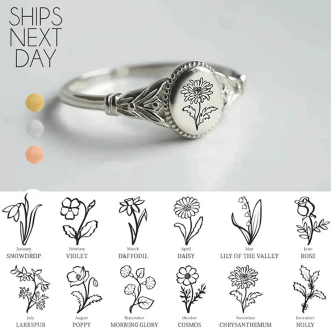 Birth Flower Ring, gifts for her, Birth Month Ring, Custom Gift, handmade jewelry, Personalized F... | Etsy (US)