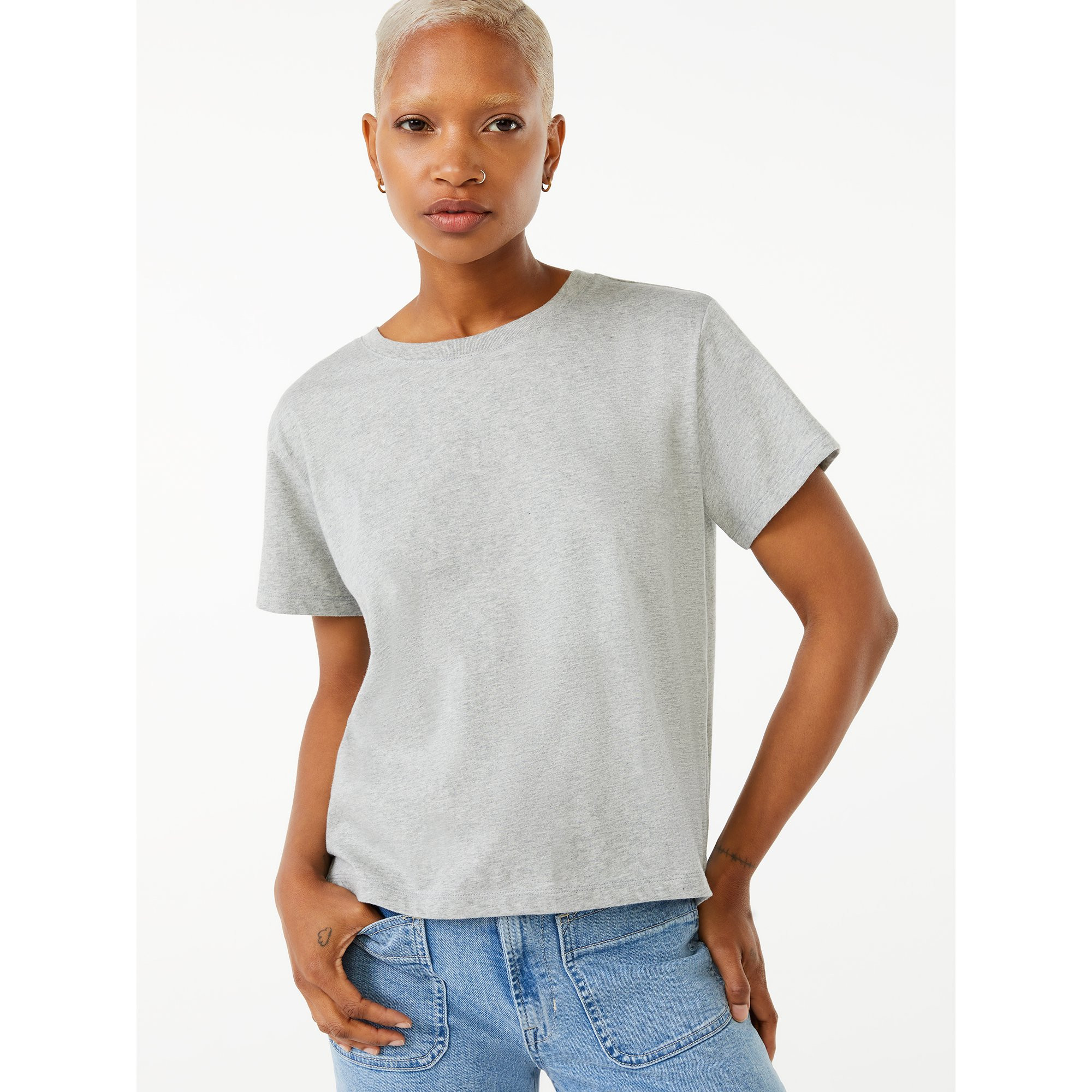 Free Assembly Women's Crop Box Tee with Short Sleeves, Sizes XS-XXXL | Walmart (US)