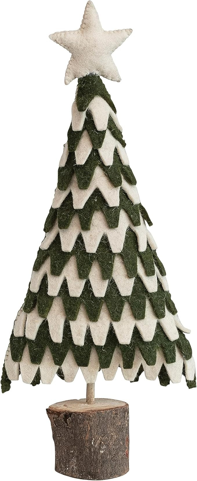 Creative Co-Op 8-1/2'L x 3-1/2'W x 20' H Handmade Wool Felt Tree w/Star & Wood Slice Base, Green ... | Amazon (US)
