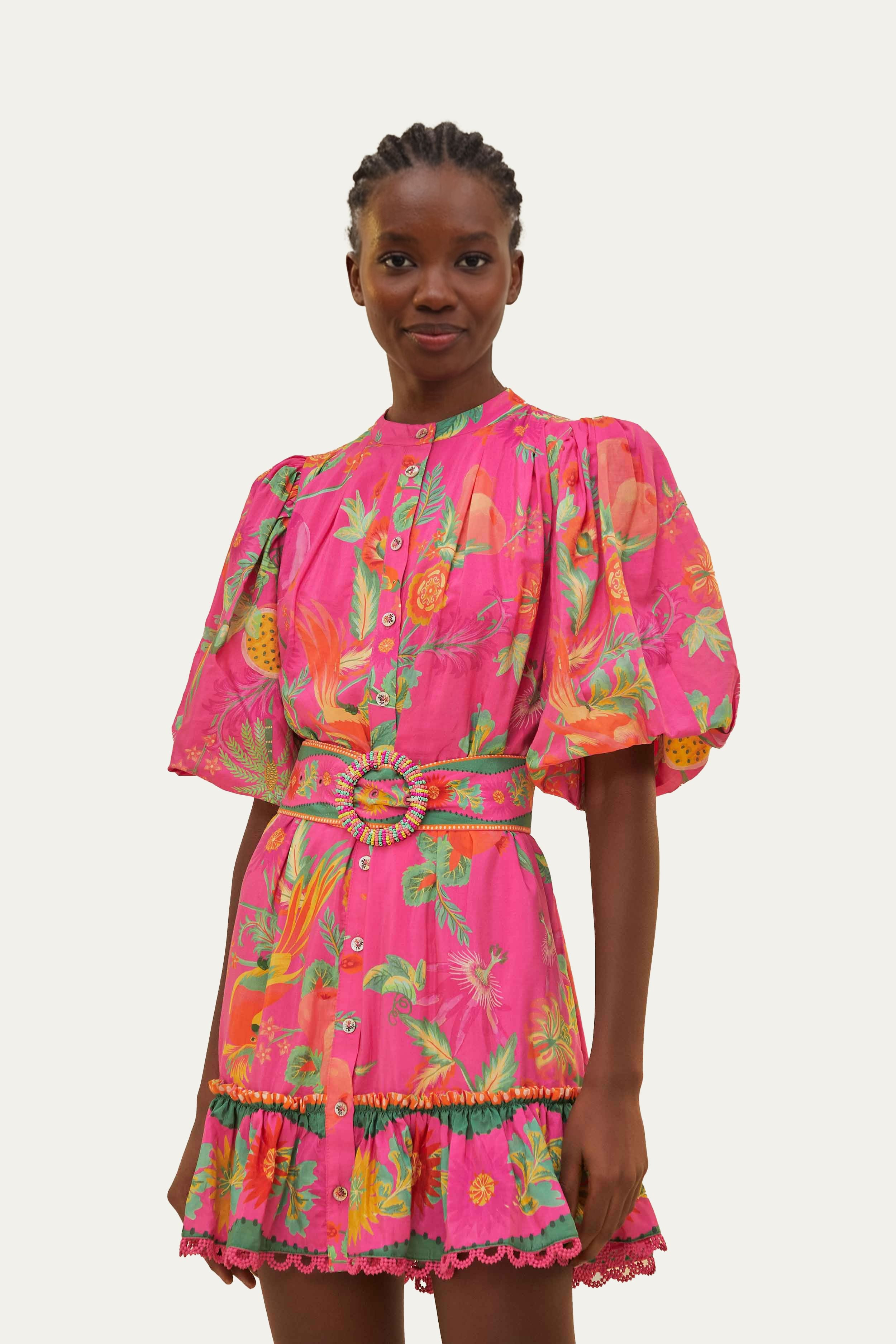 Pink Delicate Fruit Garden Mini Dress | FarmRio (US)