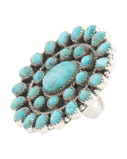 Made In India Sterling Silver Turquoise Shield Ring | TJ Maxx