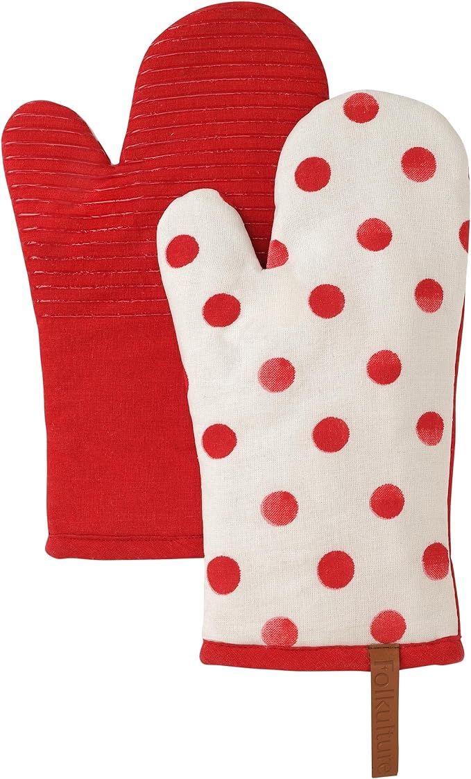 Folkulture Christmas Oven Mitts Heat Resistant, 12"x5.5" Silicone Oven Mitts, Cotton Oven Mits, M... | Amazon (US)
