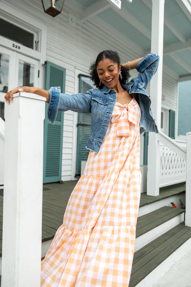 Checked Out Orange Gingham Tie Front Maxi Dress SALE | Pink Lily