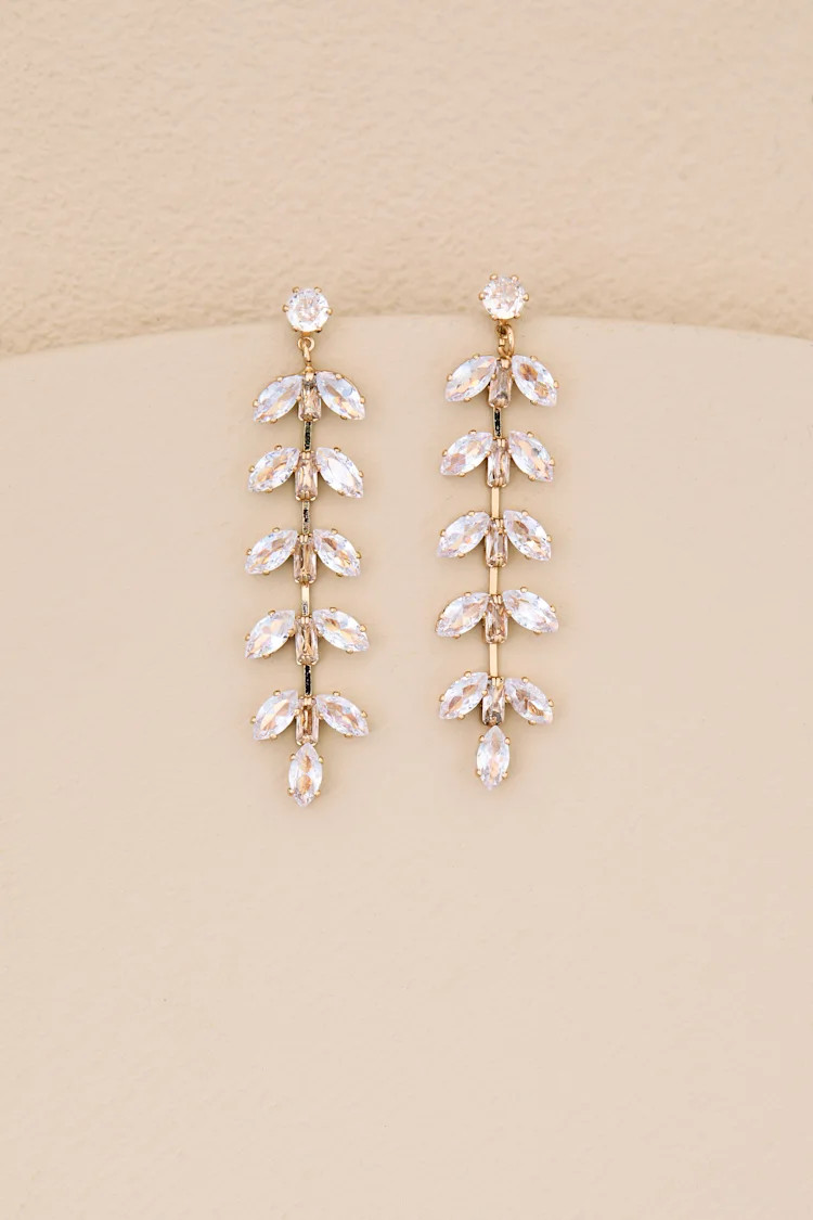 Weylin Gold Rhinestone Leaf Drop Earrings | Lulus