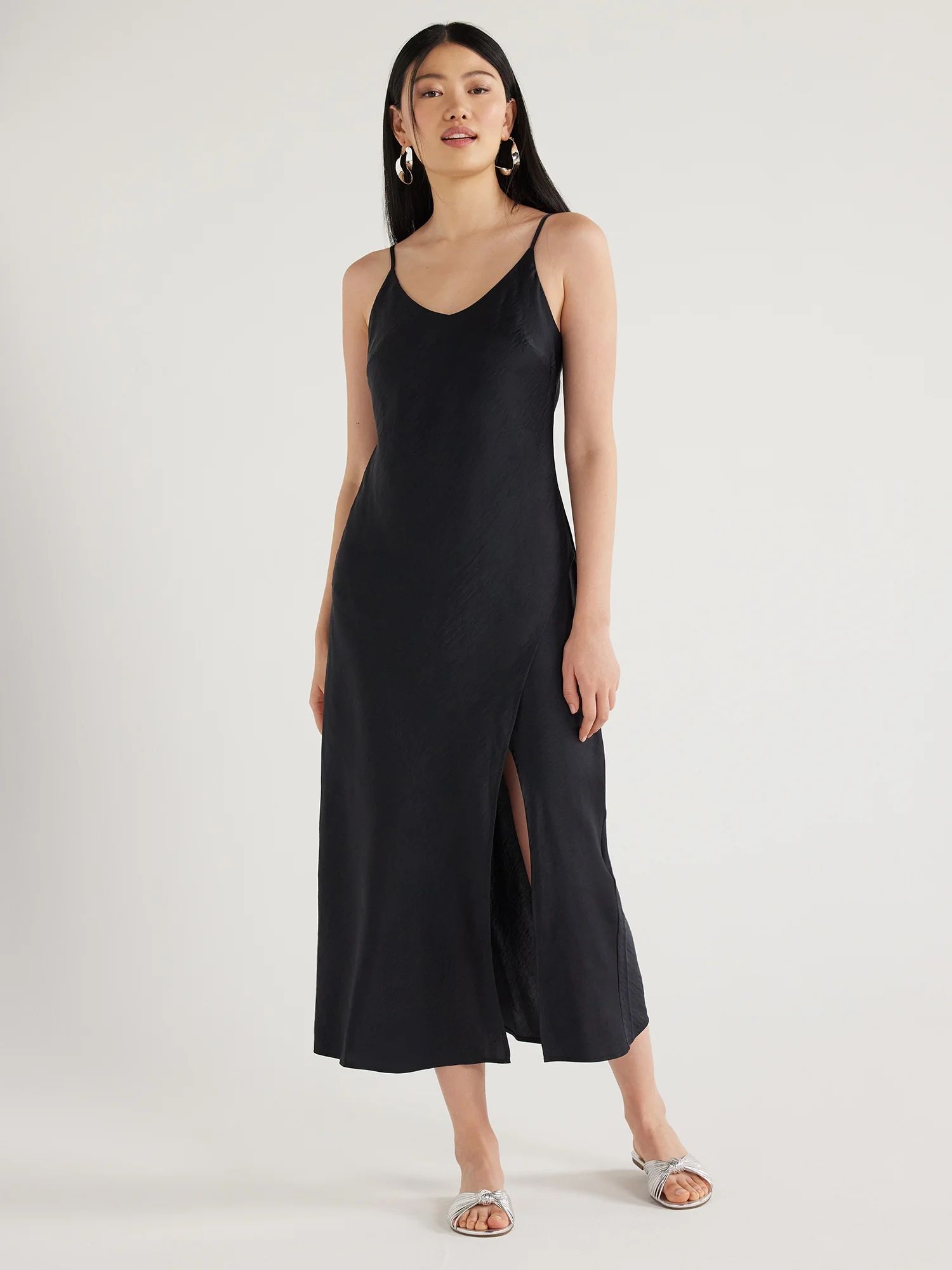 Scoop Women's Satin Midi Slip Dress with Side Slit, Sizes XS-XXL | Walmart (US)